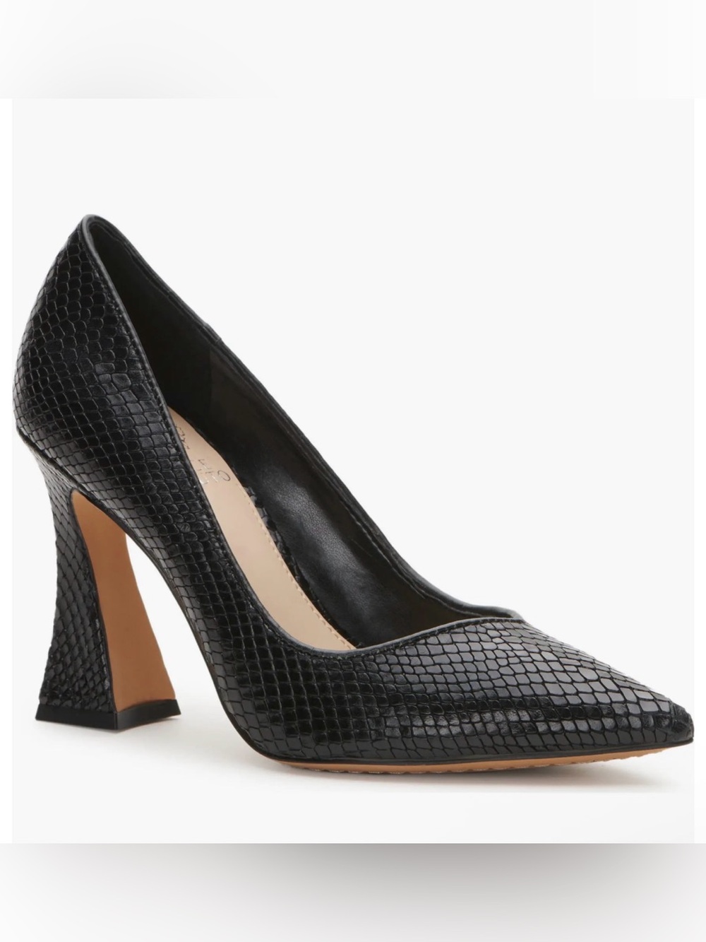 Vince Camuto Black Snakeskin-Embossed Pointed Block Heel Pump
